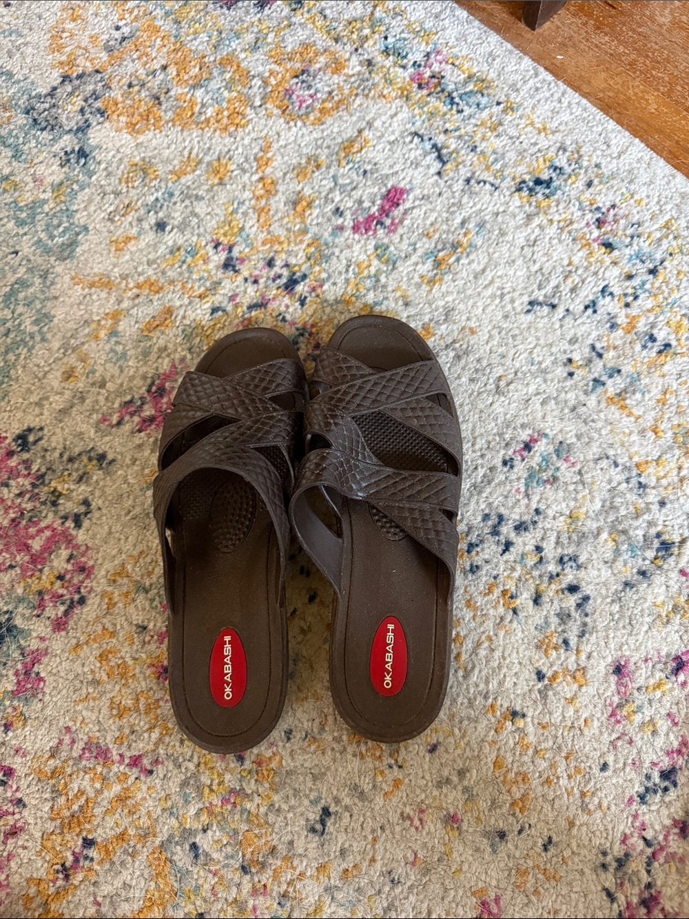 Okabashi Dark Brown Cross-Strap Slip-On Slides